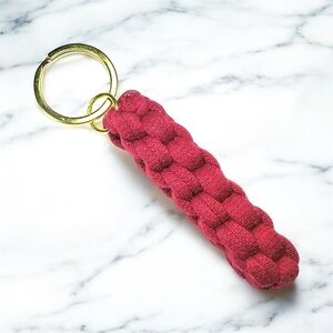 Burgundy Box Knot Keychain Gold Ring Braid T-Shirt Yarn Macrame Nautical Lanyard